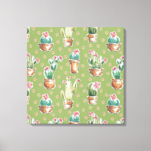 Desert Bloom Step Green Pattern Canvas Print