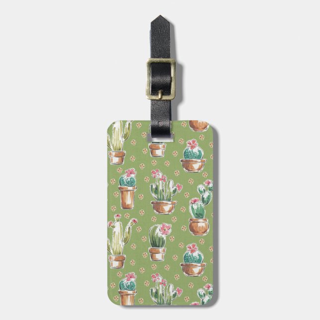 Desert Bloom Step | Green Pattern Luggage Tag (Front Vertical)