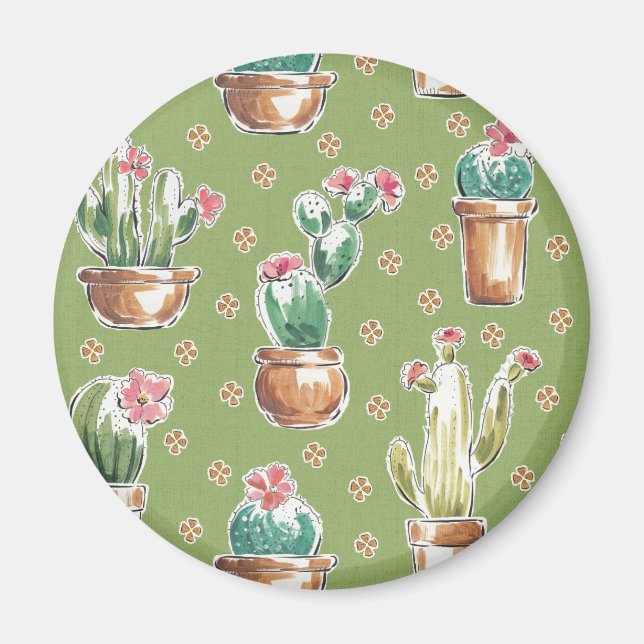 Desert Bloom Step | Green Pattern Magnet (Front)