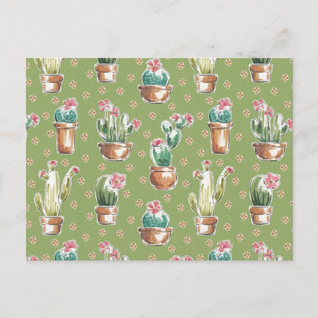 Desert Bloom Step | Green Pattern Postcard (Front)