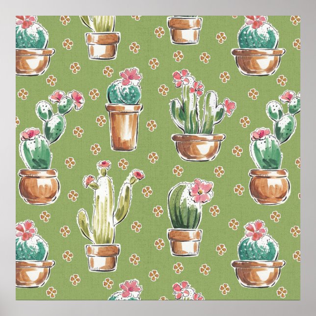 Desert Bloom Step | Green Pattern Poster (Front)