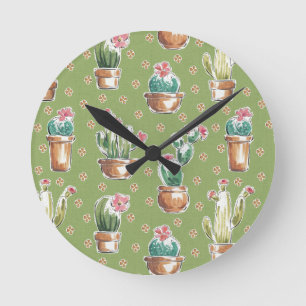 Desert Bloom Step Green Pattern Round Clock