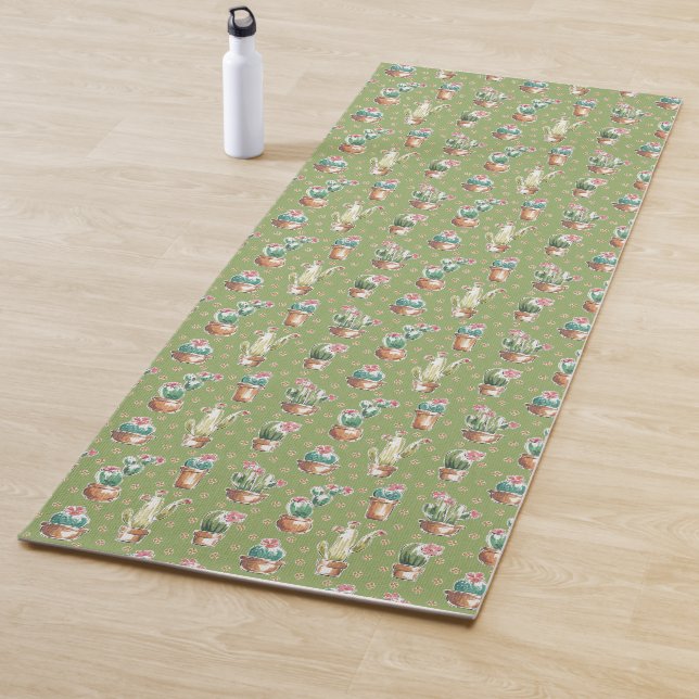 Desert Bloom Step | Green Pattern Yoga Mat (In Situ)
