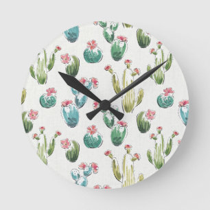 Desert Bloom Step   Pink Pattern Round Clock