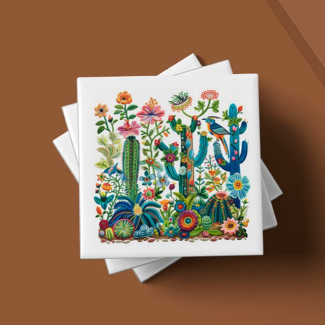 Desert Blooms Embroidered Eden Ceramic Tile (Creator Uploaded)