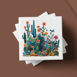 Desert Blooms Lush Mirage Ceramic Tile<br><div class="desc">Welcome to the artistry of 'Desert Blooms Lush Mirage, ' one of six captivating ceramic tile designs from our cherished collection. Each tile is an artisanal portrayal of the desert's vibrant ecosystem, with a lush ensemble of cacti, blossoms, and fauna rendered in a kaleidoscope of rich, tactile colours. The 'Lush...</div>