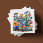 Desert Blooms Saguaro Serenade Ceramic Tile<br><div class="desc">Welcome to the artistry of 'Desert Blooms Saguaro Serenade, ' one of six captivating ceramic tile designs from our cherished collection. Each tile is an artisanal portrayal of the desert's vibrant ecosystem, with a lush ensemble of cacti, blossoms, and fauna rendered in a kaleidoscope of rich, tactile colours. The 'Saguaro...</div>