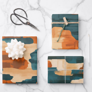 Desert Blue and Brown Abstract Western Wrapping Paper Sheet