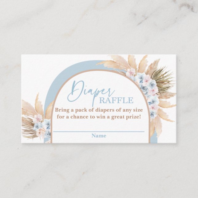 Desert Blue Pampas Grass Boy Diaper Raffle Card (Front)