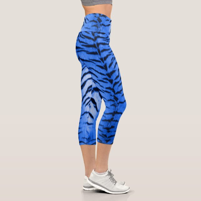 Desert Blue Tiger Skin Print Capri Leggings (Right)