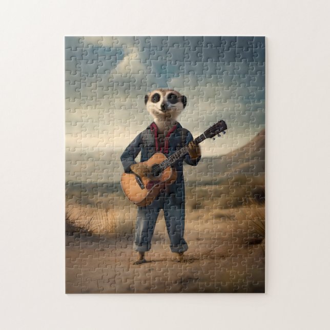 Desert Blues: A Meerkat’s Denim Guitar Jam, Jigsaw Puzzle (Vertical)