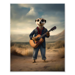 Desert Blues: A Meerkat’s Denim Guitar Jam, Photo Print
