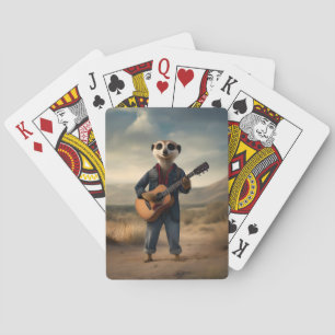 Desert Blues: A Meerkat’s Denim Guitar Jam, Playing Cards