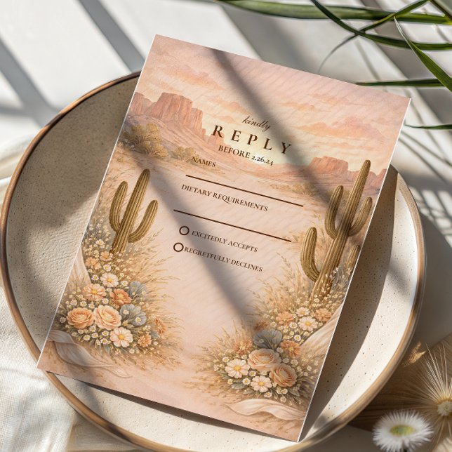 Desert Blush Cactus Landscape Wedding RSVP Card (Creator Uploaded)