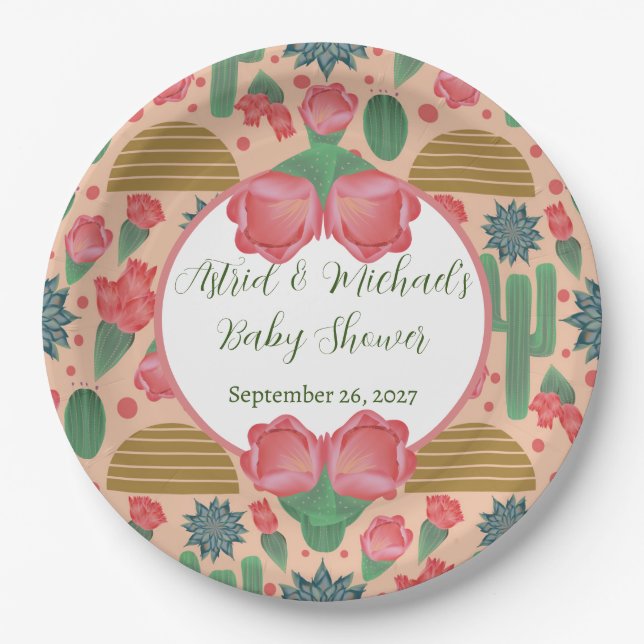 Desert Blush Pink Girl Baby Shower  Paper Plate (Front)