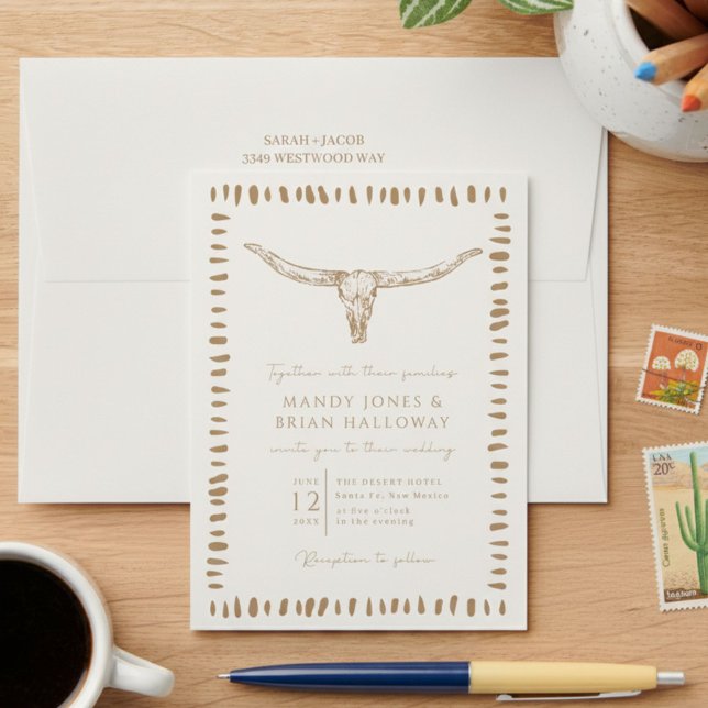 Desert Boho Cowboy Wedding Invitation Envelope (Desert Boho Cow Skull Wedding Envelope)