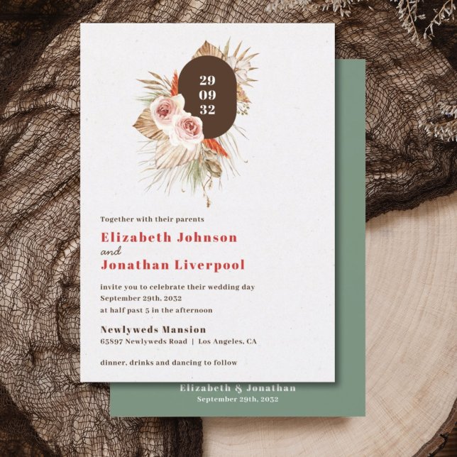 Desert boho floral earth tones modern wedding invitation (Creator Uploaded)