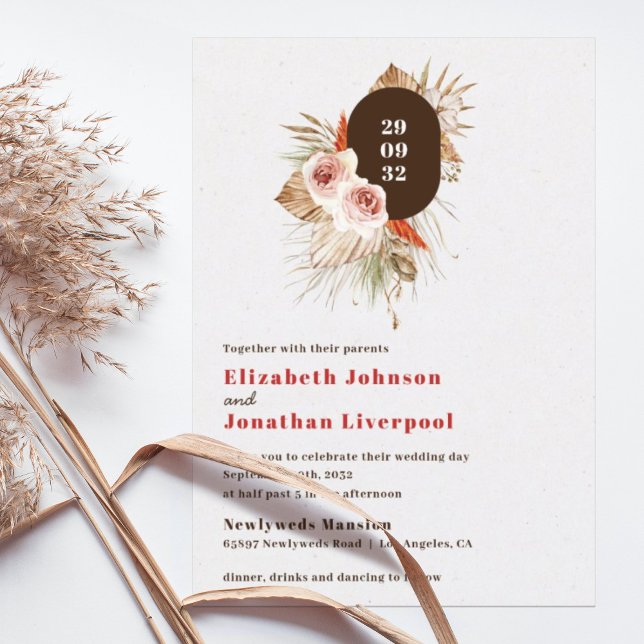 Desert boho floral earth tones modern wedding invitation (Creator Uploaded)