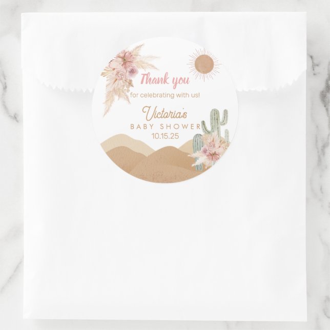 Desert Boho Girl Baby Shower Southwestern Arizona Classic Round Sticker (Bag)