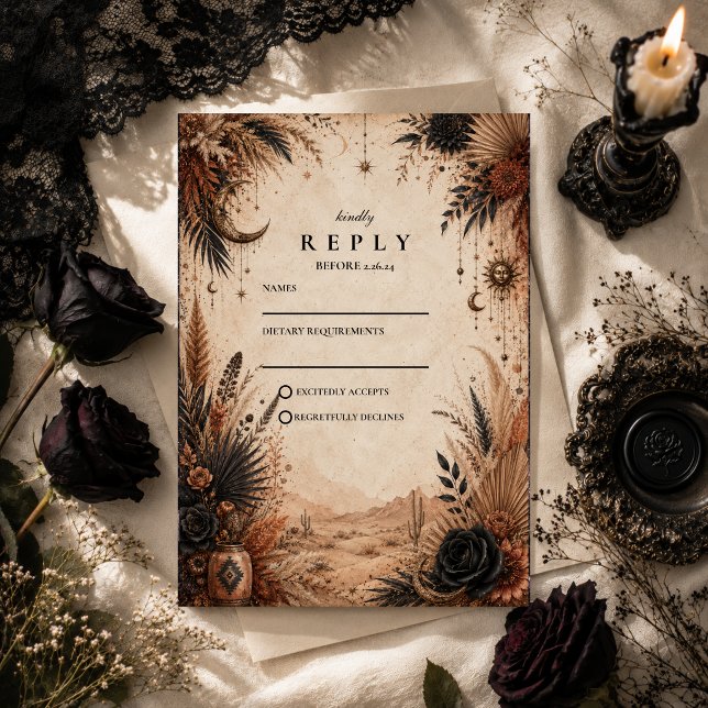 Desert Boho Goth Wedding RSVP Card (Creator Uploaded)