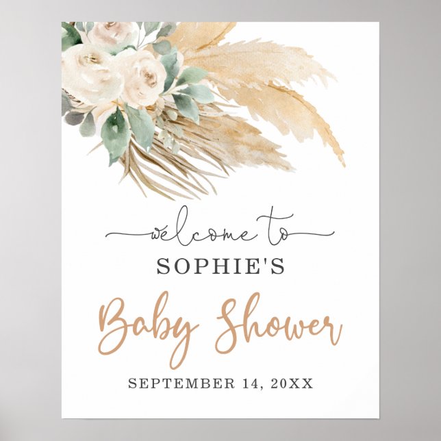  Desert Boho Pampas Grass Baby Shower Welcome sign (Front)