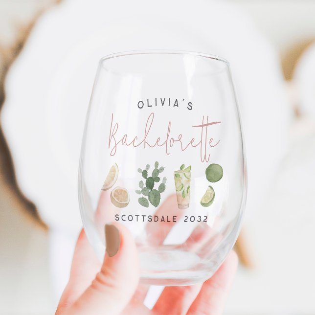 Desert Boho Personalised Bachelorette Party Stemless Wine Glass (Creator Uploaded)