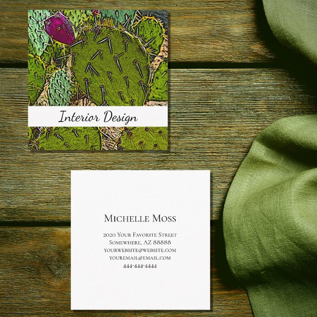 Desert Botanical Cactus Abstract Interior Designer Square Business Card (Creator Uploaded)