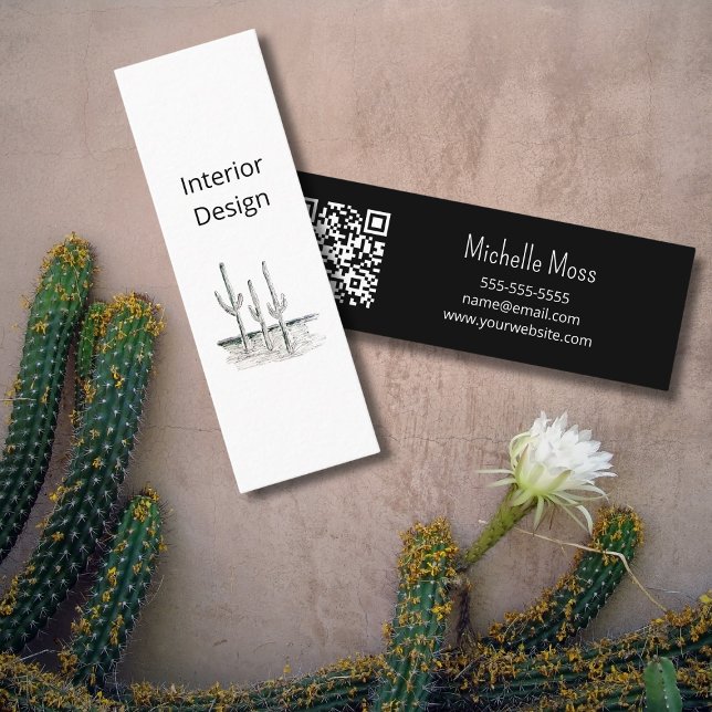 Desert Botanical Cactus QR code Modern Minimalist  Mini Business Card (Creator Uploaded)