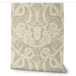 Desert Botanical Damask - Masculine - Sage Linen Wallpaper