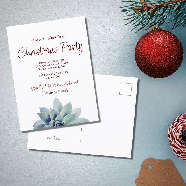 Desert Botanical Succulent Christmas Party   Invitation Postcard (Creator Uploaded)