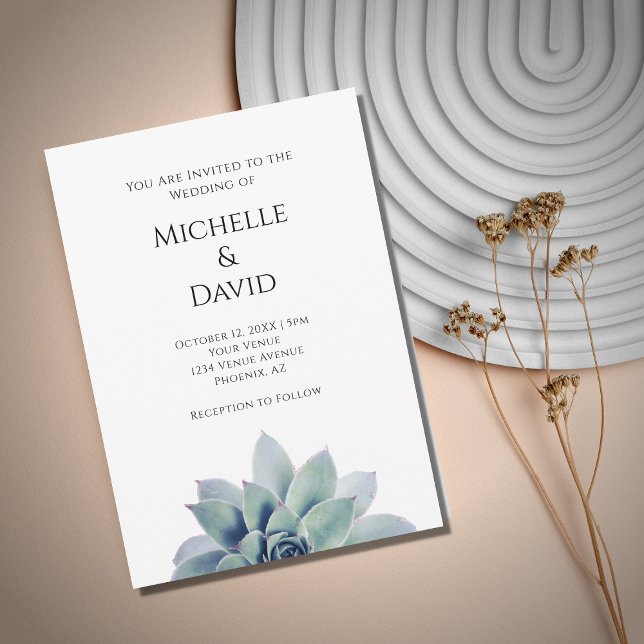 Desert Botanical Succulent Elegant Wedding Invitation (Creator Uploaded)