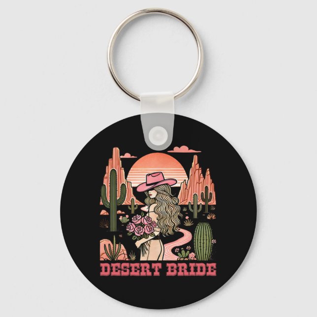 Desert Bride Cactus Landscape Sunset Hat Roses  Key Ring (Front)