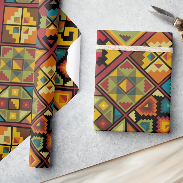 Desert Brown Turquoise Pattern Fun Birthday Wrapping Paper (Creator Uploaded)