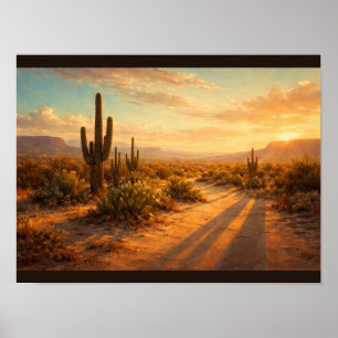Desert cacti at golden hour poster