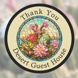 Desert Cacti Flowers Thank You Faux Stained Glass Classic Round Sticker