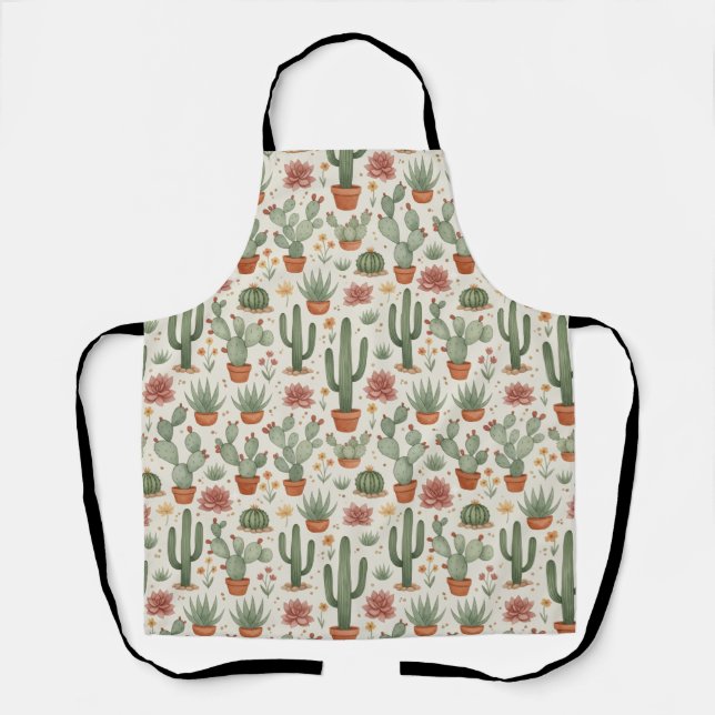 Desert Cacti Succulent Seamless Pattern Apron (Front)