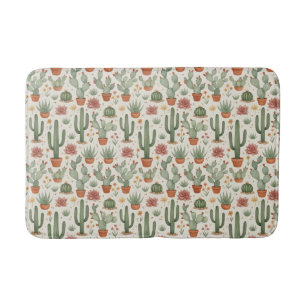 Desert Cacti Succulent Seamless Pattern Bath Mat