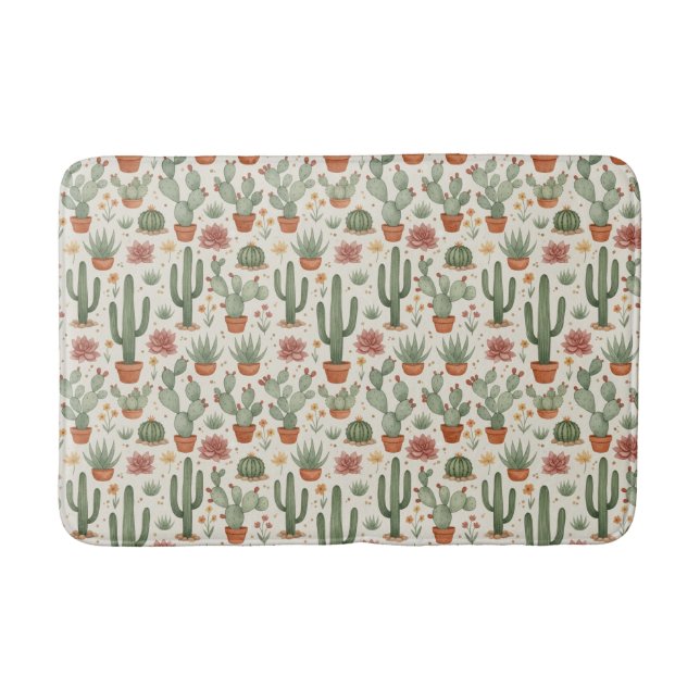 Desert Cacti Succulent Seamless Pattern Bath Mat (Front)