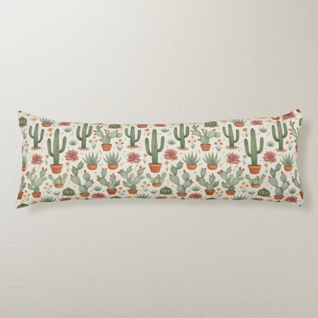 Desert Cacti Succulent Seamless Pattern Body Cushion (Front)
