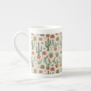 Desert Cacti Succulent Seamless Pattern Bone China Mug