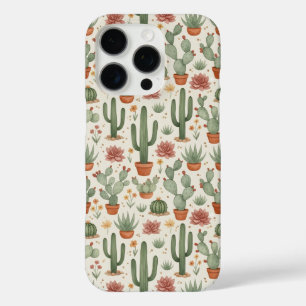 Desert Cacti Succulent Seamless Pattern iPhone 16 Pro Case