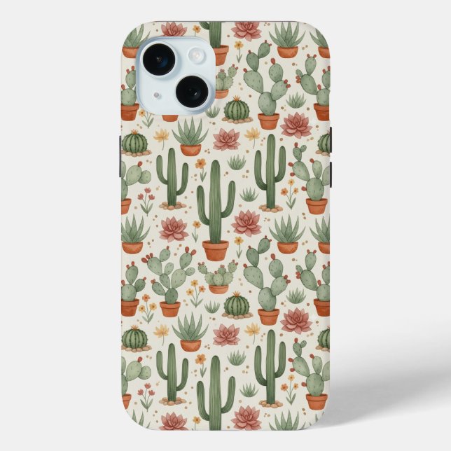 Desert Cacti Succulent Seamless Pattern Case-Mate iPhone Case (Back)