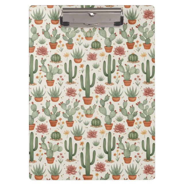 Desert Cacti Succulent Seamless Pattern Clipboard (Front)