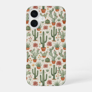 Desert Cacti Succulent Seamless Pattern iPhone 16 Case