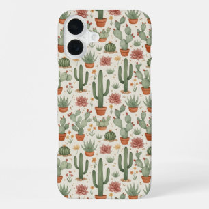 Desert Cacti Succulent Seamless Pattern iPhone 16 Plus Case