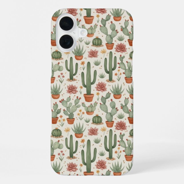 Desert Cacti Succulent Seamless Pattern iPhone Case (Back)