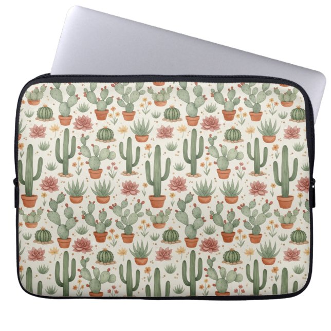 Desert Cacti Succulent Seamless Pattern Laptop Sleeve (Front)