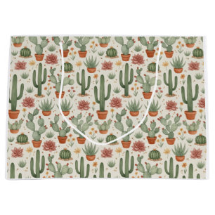 Desert Cacti Succulent Seamless Pattern Large Gift Bag