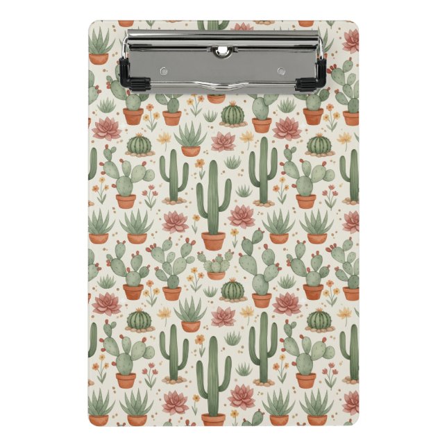 Desert Cacti Succulent Seamless Pattern Mini Clipboard (Front)