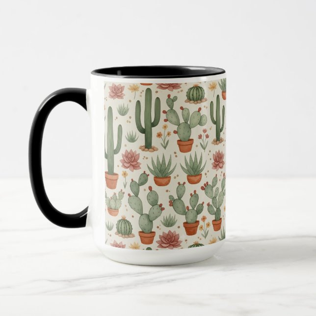 Desert Cacti Succulent Seamless Pattern Mug (Left)